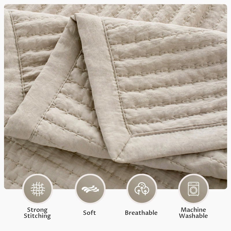 KASENTEX Oversized King Quilt Set 112"x106" â€“ Soft Washed 3-Layer Lightweight California King Bedspread, Minimalist Nordic Design, All-Season Spring & Summer Quilt Set (1 Quilt + 2 Pillow Shams),Light Taupe - Image 5